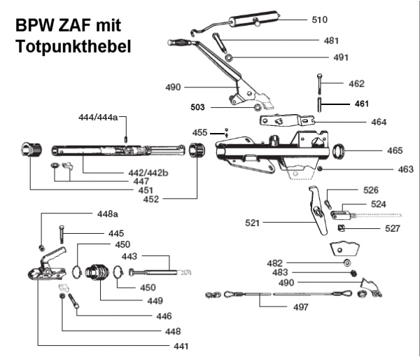 BPW Auflaufbremse ZAF 2,8-1 mit Totpunkt Handbremshebel